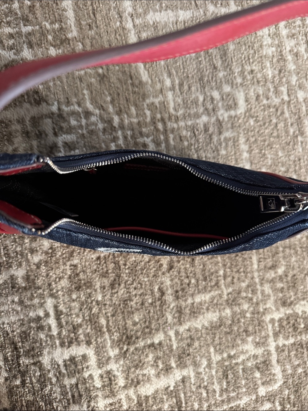 True Religion Navy Denim Shoulder Bag with Red Trim - Picture 5 of 5